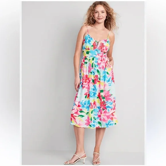 Old Navy Fit & Flare Smocked Floral Midi Dress - Picture 1 of 5